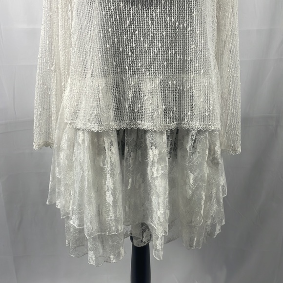 Simply Couture, Baby doll, layered Dress,Lace, with bow tie scarf, White, Medium - Picture 4 of 10